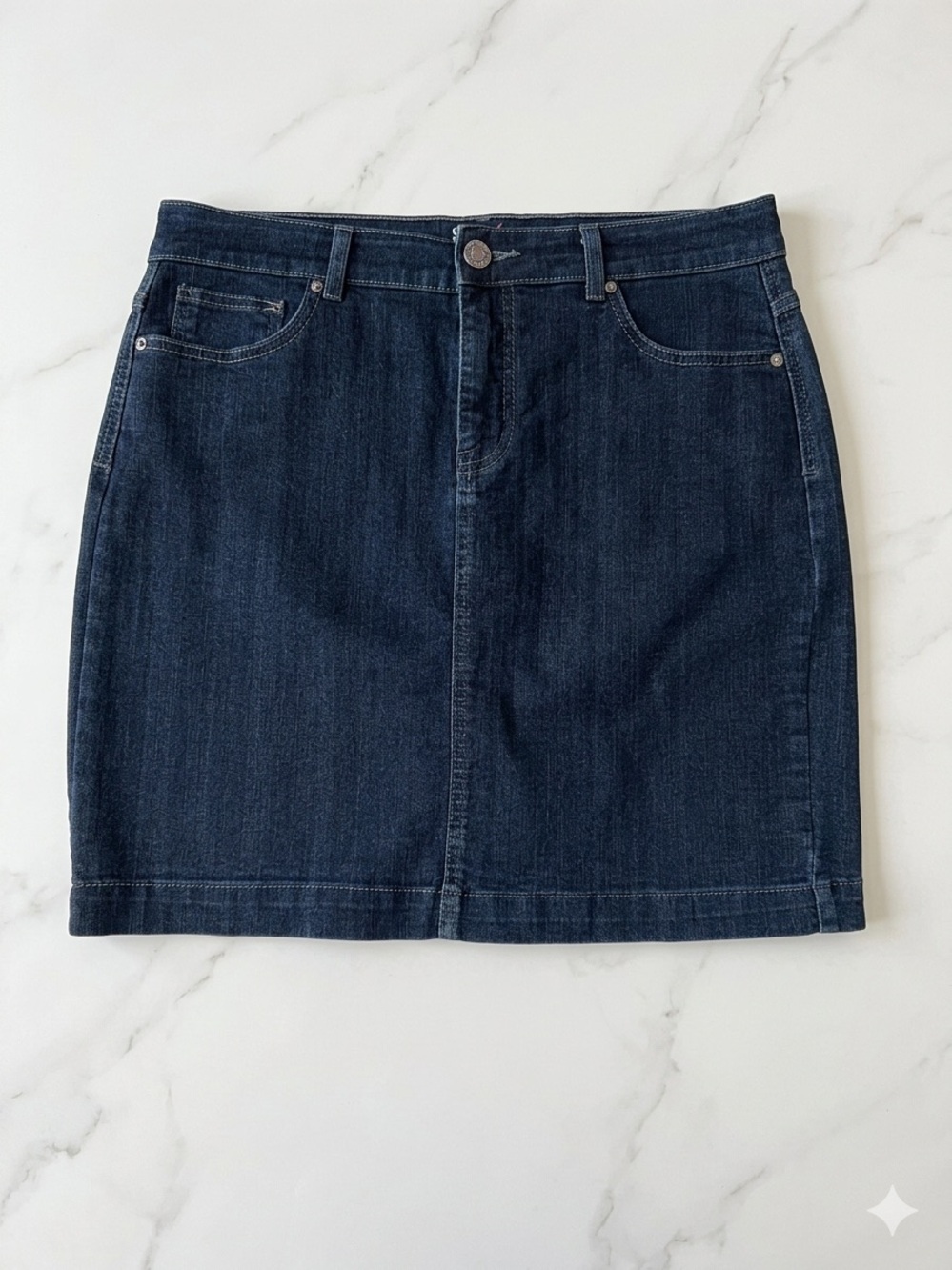Style & Co Dark Wash Denim Skirt Tummy Control Stretch Mini Size 12